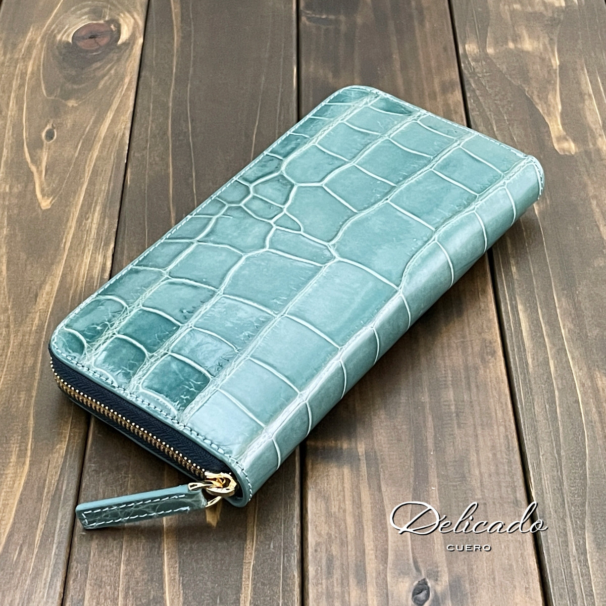 クロコダイル ロングウォレット ブルージーン 財布 小銭入れ 本革 デリカド