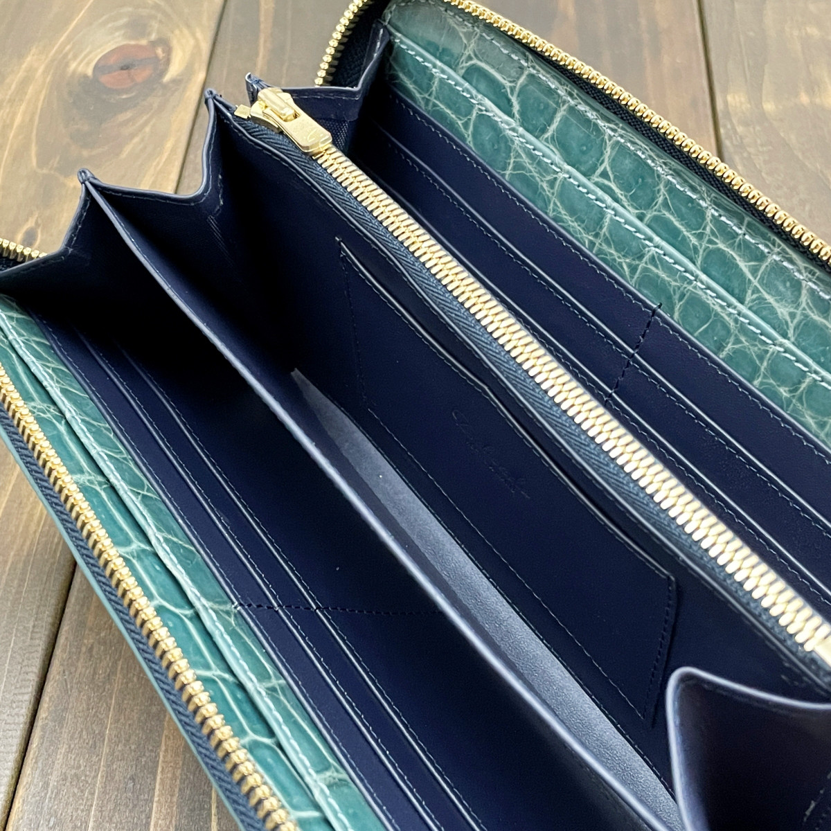 クロコダイル ロングウォレット ブルージーン 財布 小銭入れ 本革 デリカド