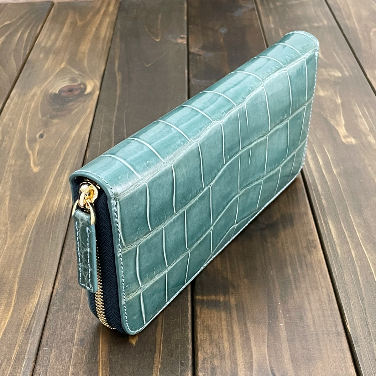 クロコダイル ロングウォレット ブルージーン 財布 小銭入れ 本革 デリカド