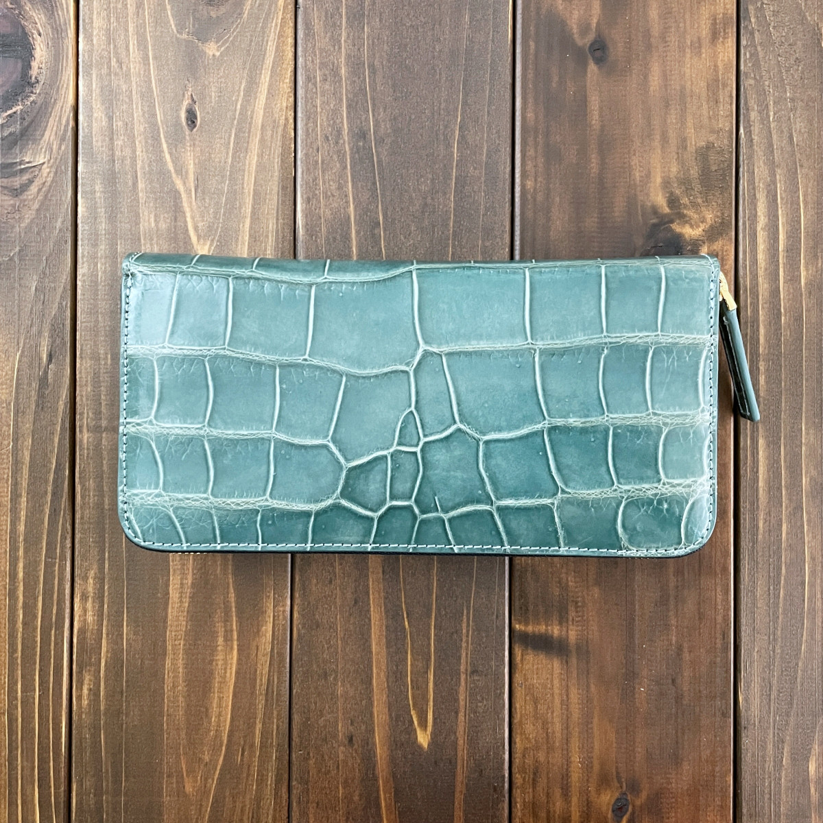 クロコダイル ロングウォレット ブルージーン 財布 小銭入れ 本革 デリカド