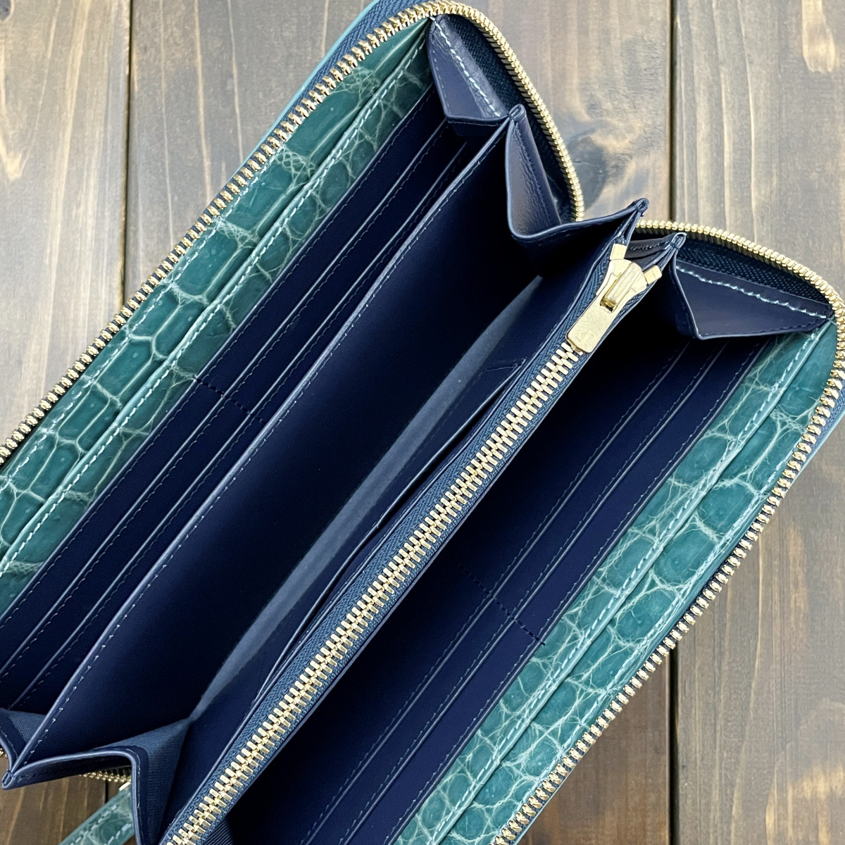 クロコダイル ロングウォレット ブルージーン 財布 小銭入れ 本革 デリカド