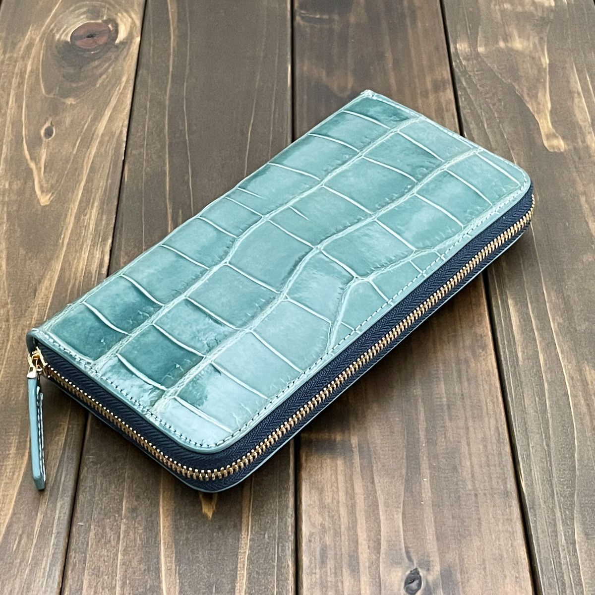 クロコダイル ロングウォレット ブルージーン 財布 小銭入れ 本革 デリカド