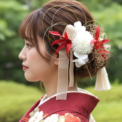 ♥白赤ゴールド♥ 成人式用髪飾り 成人式ヘア飾り 前撮り 振袖 和装