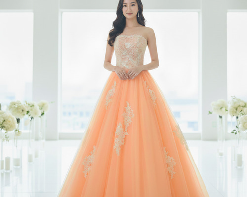 カラードレス 薄橙 5号7号9号11号13号 ウエディングドレス 結婚式