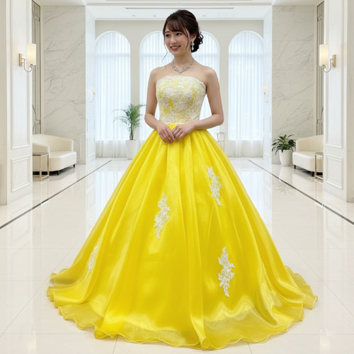 ROBE de FLEURS イエロー ドレス S カラードレス 黄色 イエロー 5号7号9号11号13号 ウエディングドレス