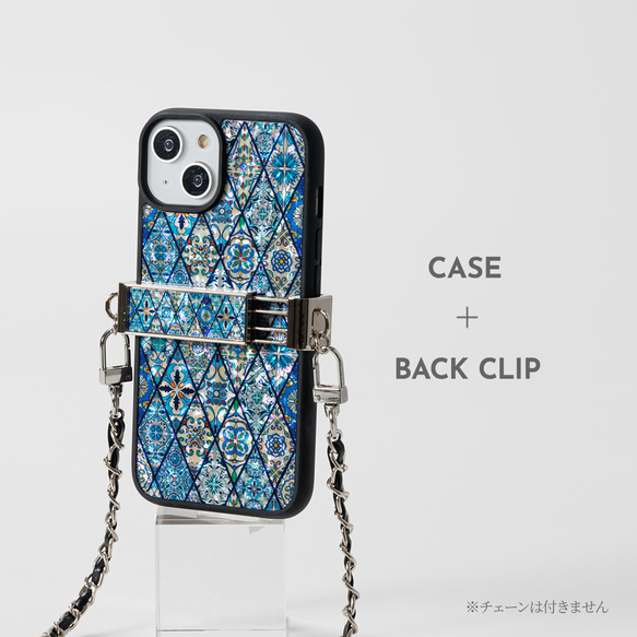 iPhone17 対応☆ 天然貝 螺鈿アート【iPhone/Galaxy】 ブルーモロッコタイル ｜HQ スマホケース 8枚目の画像
