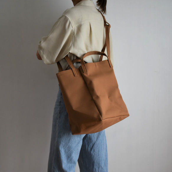 DROP1 SHOULDER TOTE BAG（モカ/ベージュ）3WAY 斜め掛け トートバッグ 帆布 大容量 6枚目の画像