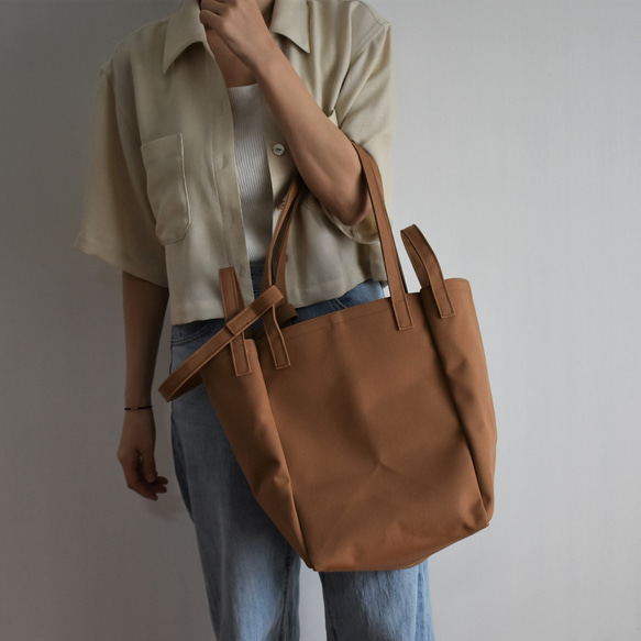 DROP1 SHOULDER TOTE BAG（モカ/ベージュ）3WAY 斜め掛け トートバッグ 帆布 大容量 10枚目の画像