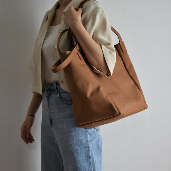 DROP1 SHOULDER TOTE BAG（モカ/ベージュ）3WAY 斜め掛け トートバッグ 帆布 大容量 11枚目の画像