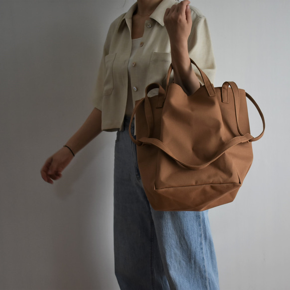 DROP1 SHOULDER TOTE BAG（モカ/ベージュ）3WAY 斜め掛け トートバッグ 帆布 大容量 14枚目の画像