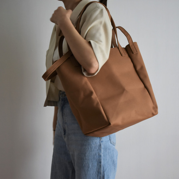 DROP1 SHOULDER TOTE BAG（モカ/ベージュ）3WAY 斜め掛け トートバッグ 帆布 大容量 13枚目の画像