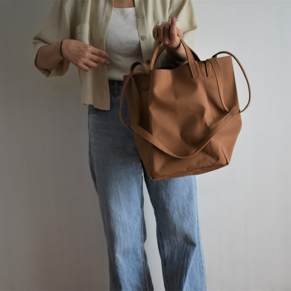 DROP1 SHOULDER TOTE BAG（モカ/ベージュ）3WAY 斜め掛け トートバッグ 帆布 大容量 7枚目の画像