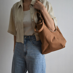 DROP1 SHOULDER TOTE BAG（モカ/ベージュ）3WAY 斜め掛け トートバッグ 帆布 大容量 12枚目の画像