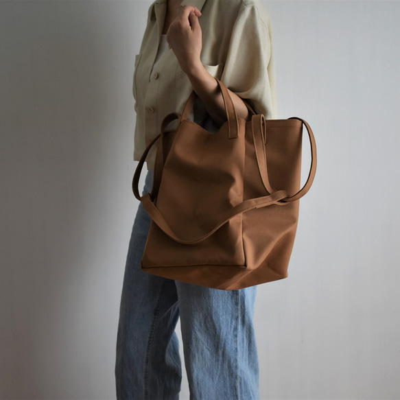 DROP1 SHOULDER TOTE BAG（モカ/ベージュ）3WAY 斜め掛け トートバッグ 帆布 大容量 8枚目の画像