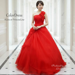 カラードレス レッド赤 ワインレッド 発表会ロングドレス ワン