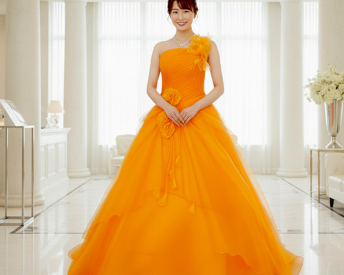 カラードレス カクテルドレス オレンジ 発表会 演奏会 9号 11号 13号 カラードレス 結婚式 演奏会 ロングドレス 赤 サーモンピンク