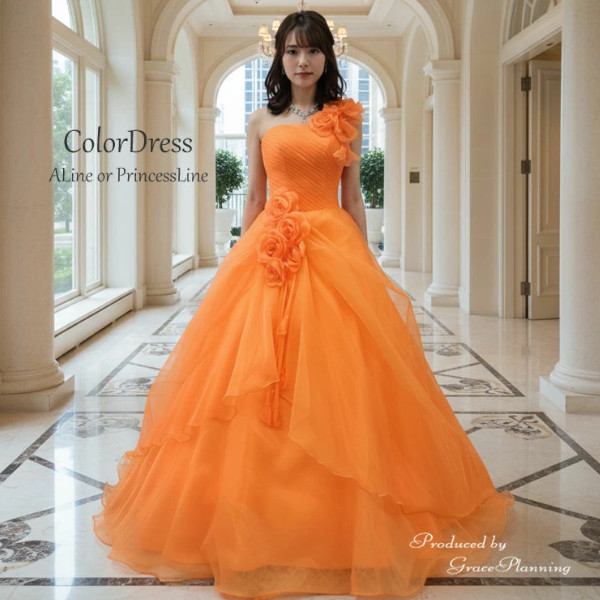 カラードレス　オレンジ　5号7号9号　花嫁　結婚式　二次会　演奏会　発表会ロングドレス　ハロウィン　コスプレ51436