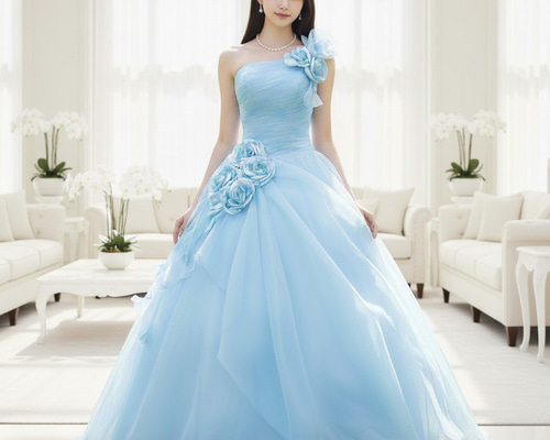 ウェディングカラードレス水色 カラードレス 水色ウェディングドレス 花嫁 結婚式 二次会 演奏