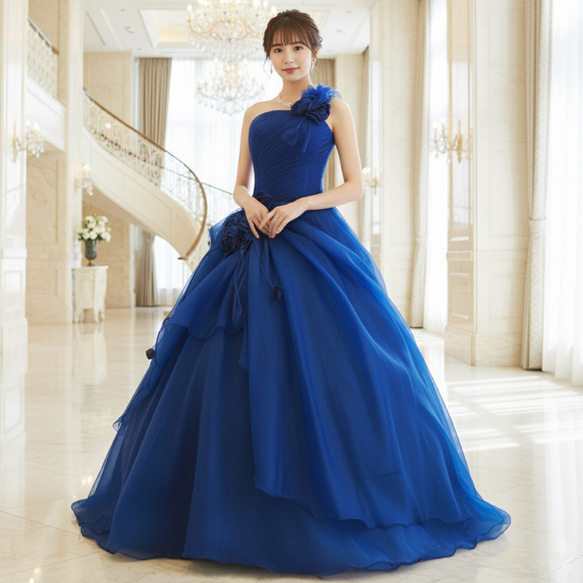 美品 AIMER カラードレス  ブルー 9号 カラードレス ブルー 5号7号9号11号 花嫁 結婚式 二次会演奏会 発表会