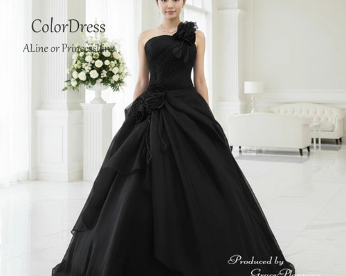 カラードレス ブラック 黒 7号9号11号 花嫁 結婚 二次会 演奏会 発表会