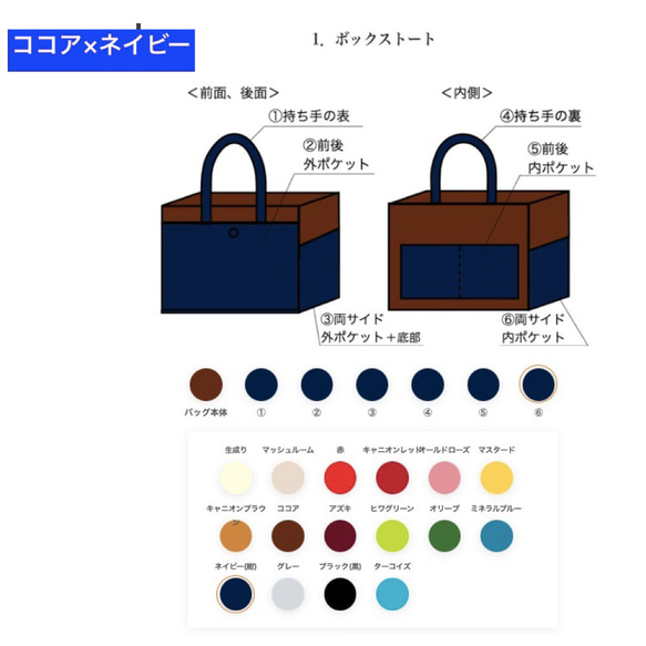 「Box Tote」迷你尺寸「Cocoa x Navy（海軍藍）」/倉敷帆布8號【訂製】 第7張的照片