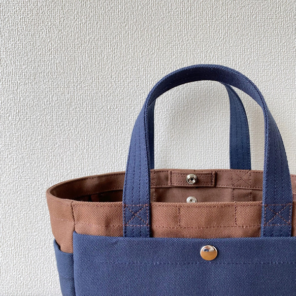 「Box Tote」迷你尺寸「Cocoa x Navy（海軍藍）」/倉敷帆布8號【訂製】 第6張的照片