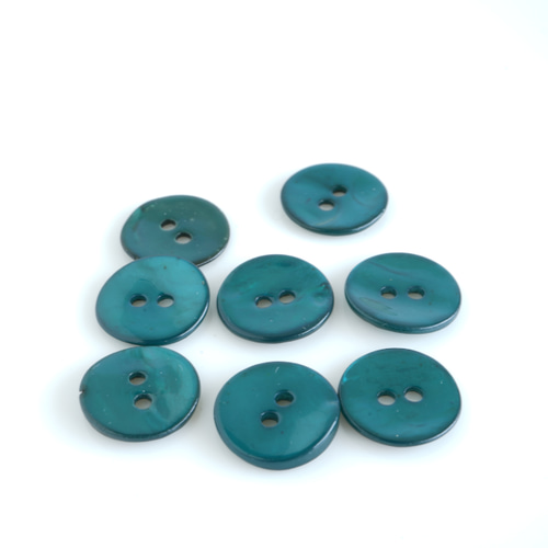 3個) 12mm カラー貝ボタン ピーコックグリーン フランス製 ＊ 天然素材