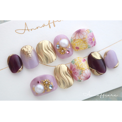 カラー＆柄オーダー可】和装ネイルチップ/Annaffiare 振袖仕様和柄日本  