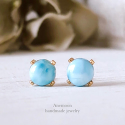 Larimar 天然石 14kgf 耳環 5mm 雙耳 第1張的照片