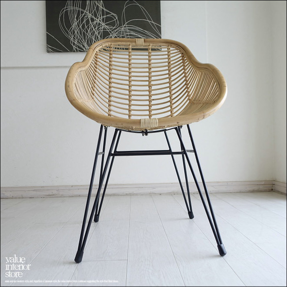 古家具◾️籐ラタン座面×鉄脚アイアンレッグ チェア 椅子 イス B
