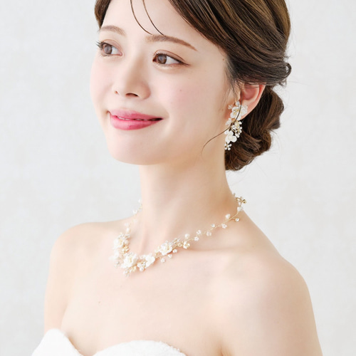 ネックレス ウェディング ブライダルネックレス 小枝 花 パール