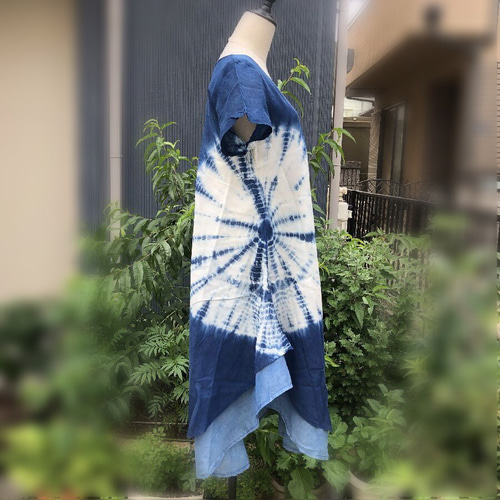 藍染 Indigo インディゴ 半袖 ワンピース ロング マキシ 夏
