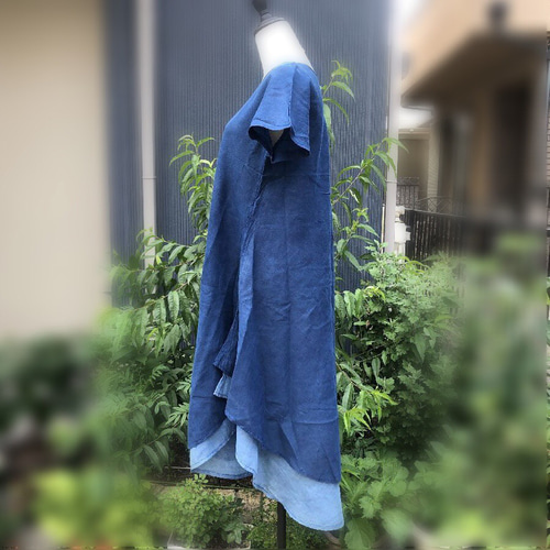 KAPITAL 星柄 半袖ロングワンピース　インディゴ　藍染　麻　リネン KAPITAL 星柄 半袖ロングワンピース インディゴ 藍染 麻 リネン