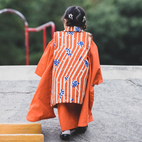 着物❗️被布❗️オレンジ❗️3歳❗️七五三 SOUBIEN（創美苑） レンタル 七五三 女の子 3歳 着物 被布 フルセット