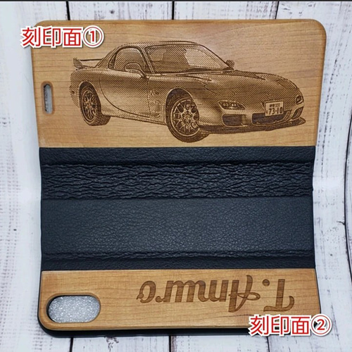 オーダーメイド レーザー刻印木製iPhoneケース 　車　バイク オーダーメイドレーザー刻印 木製手帳型 i Phoneスマホケース