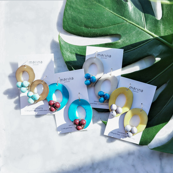 免運14kgf Turquoise x Wine Tagua Nuts pierced earring / earrin 第1張的照片