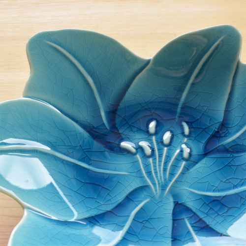 アマリリス皿M あさぎ色 花型／ブルー／ケーキ皿／0288027 中皿