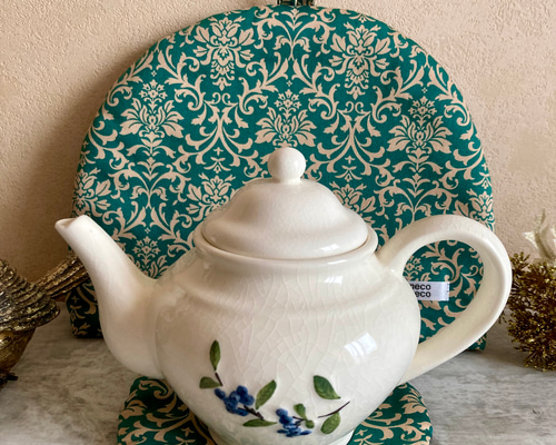 ティーポットカバー＋ポットマット ダマスク(ターコイズ) ポットカバー