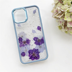 『千鳥草＆紫陽花』 iPhone15Pro/SE/Xperia5V/GALAXYS24 押し花ケース 7枚目の画像