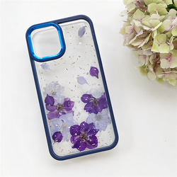 『千鳥草＆紫陽花』 iPhone15Pro/SE/Xperia5V/GALAXYS24 押し花ケース 4枚目の画像
