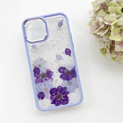 『千鳥草＆紫陽花』 iPhone15Pro/SE/Xperia5V/GALAXYS24 押し花ケース 6枚目の画像