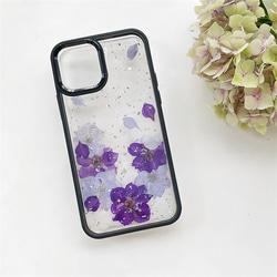 『千鳥草＆紫陽花』 iPhone15Pro/SE/Xperia5V/GALAXYS24 押し花ケース 3枚目の画像