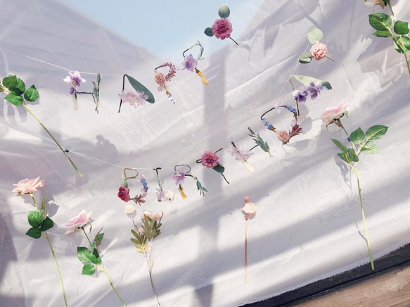 ［パープル×ピンク］HAPPY BIRTHDAY バースデーガーランド フラワーガーランド 誕生日 7枚目の画像
