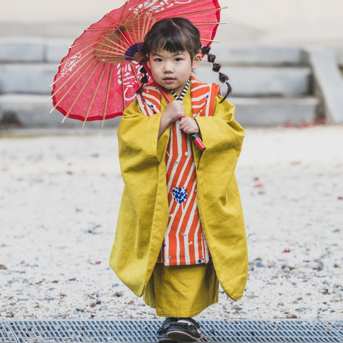 七五三　被布コートのみ　男の子　マスタード　ハンドメイド 七五三 【 着物 + 被布 】3歳着物 七五三着物 七五三男の子