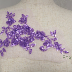 チュールスパンコール刺繍モチーフ 1枚 花 紫(MFLB12PPJLSP) 1枚目の画像