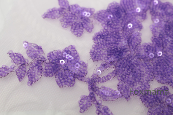 チュールスパンコール刺繍モチーフ 1枚 花 紫(MFLB12PPJLSP) 3枚目の画像