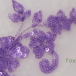 チュールスパンコール刺繍モチーフ 1枚 花 紫(MFLB12PPJLSP) 4枚目の画像