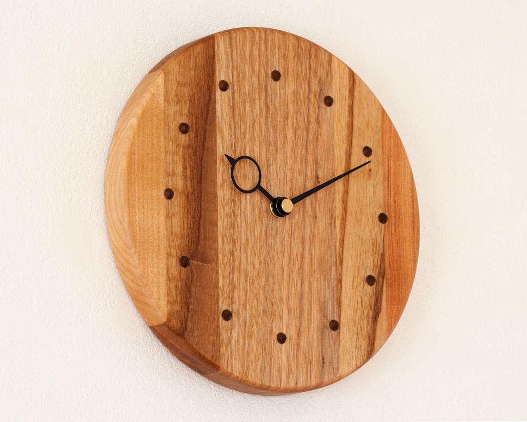 寄せ木の壁掛け時計　円形H