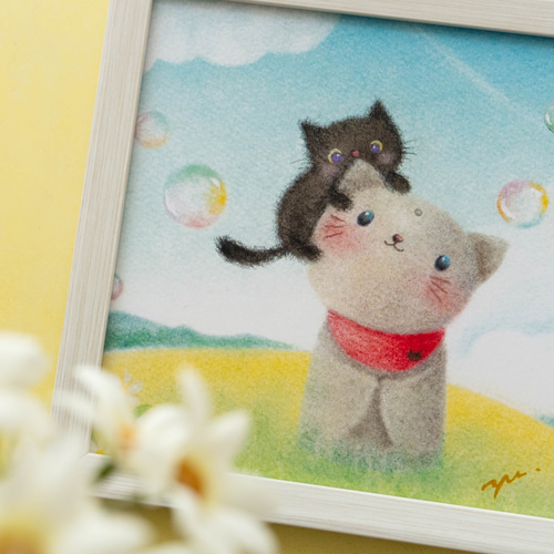 送料無料｜【複製画】「ほっこり猫地蔵さん」 パステルアート