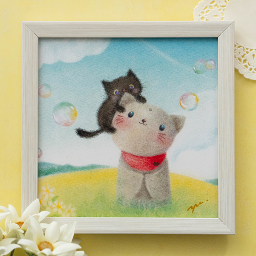 複製画】「ほっこり猫地蔵さん」 パステルアート ねこ ネコ